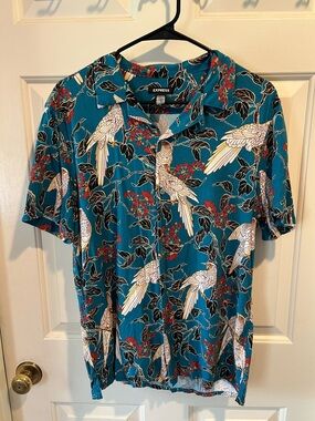 Express Teal Short-Sleeve Parrot Print Polo